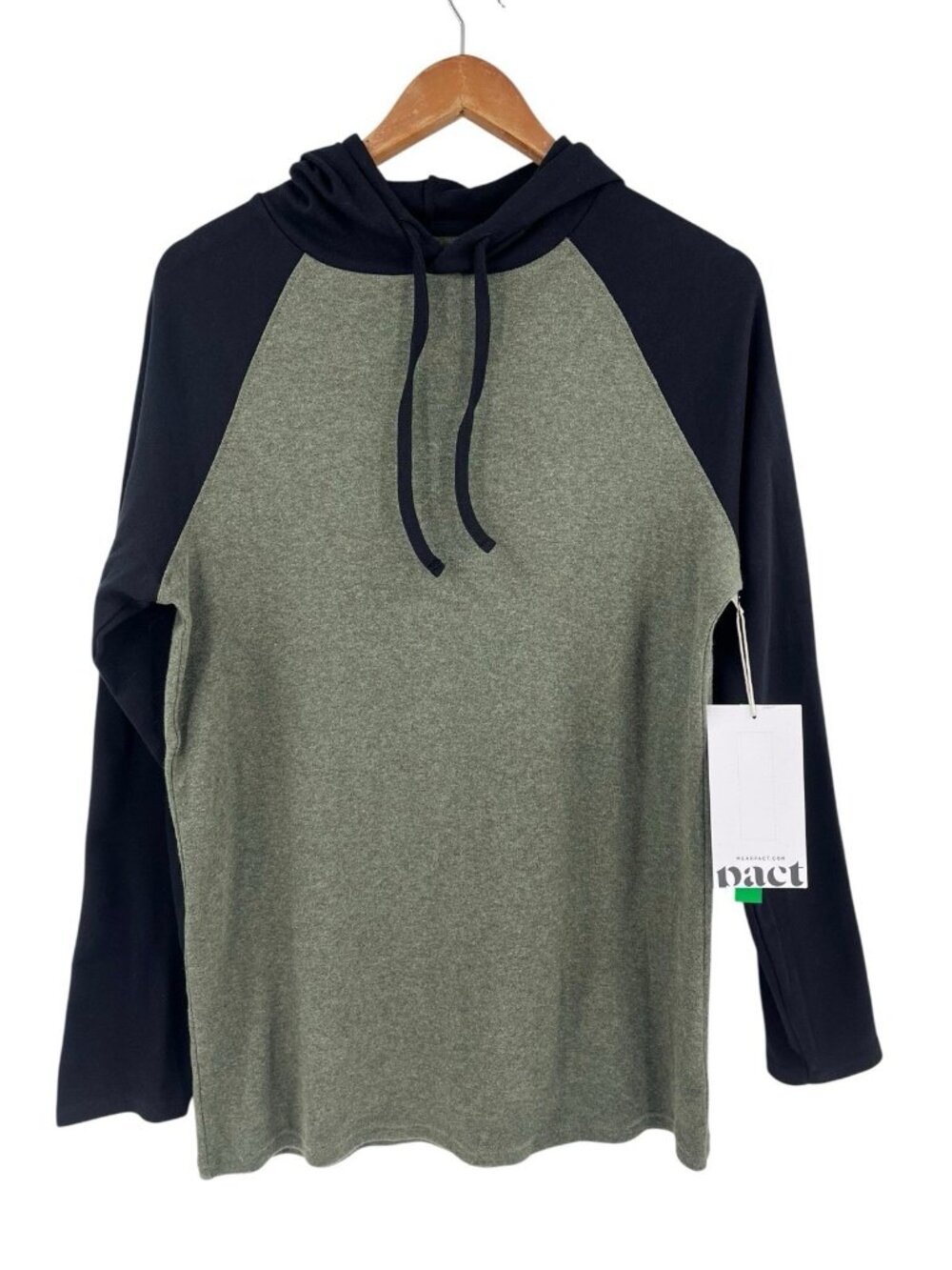 PACT Men's Green Black Color Block Hooded Sweatshirt Medium NWT